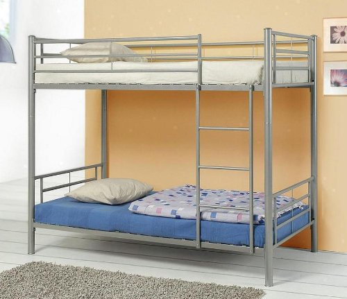 Kids Bunk Bed Twin Kid Frame Contemporary Silver Metal