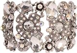 Stretch Antiqued Metal and Crystal Cuff Bracelet, Color: Antique-Silver