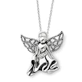 Sterling Silver Antiqued CZ 18 Inch Angel Necklace