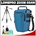 Lowepro Toploader Zoom 55 AW Digital SLR Holster Camera Bag/Case (Blue) with Tripod + Accessory Kit for Canon Rebel T3, T3i, T1i, T2i, EOS 60D, 5D, 7D, Nikon D3000, D3100, D5000, D5100, D7000, D300s, Olympus Evolt E-5, E-30, E-620 & Sony Alpha A560, A580, A33, A35, A55
