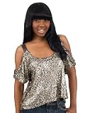Baby Phat Print Sequin Cold Shoulder Top