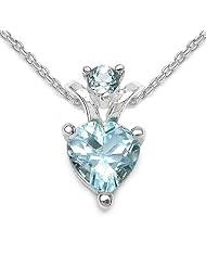 1.40 Carat Genuine Blue Topaz Sterling Silver Pendant Necklace. 18"