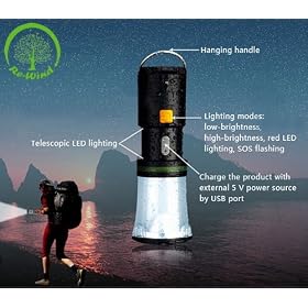Rewind Eco Friendly Wind Up Rainproof Dynamo Torch & Lantern, Ideal Accessory For Walking, Hiking, Camping, Festivals, Power Cuts, Car Breakdown Internal Emergency Light. No Batteries Needed
