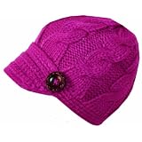 Hand Knitted Thick Fashion Winter Visor Beanie / Cap / Hat with Button Detail