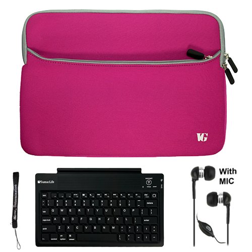Magenta Slim Protective Soft Neoprene Cover Carrying Case Sleeve with Extra Pocket // Fits Anywhere// for HTC Flyer 3G WiFi HotSpot GPS 5MP 16GB Android OS AD2P 7 Inch Tablet Device + Includes a eBigValue (TM) Determination Hand Strap + Includes a Crystal Clear HD Noise Filter Handsfree with Mic and Mute Button + Includes a Slim Travel Wireless Bluetooth Keyboard