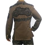 Mens brown Roar STONE ROSE blazer jacket. 100% authentic designer casual dress jacket with high quality detailed designs and large embroidery logos. Very hot fashion brand this season with high end distressed raw edging. Great with dressed pants, jeans and shirt!