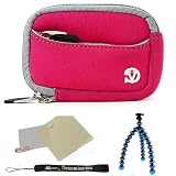 Pink - Grey Trim Slim Protective Soft Neoprene Cover Carrying Case Sleeve with Extra Pocket for Canon Power-Shot ELPH 500 HS ELPH 510 HS S95 SD970 IS SD1300 IS SD1400 IS SD3500 IS SD4000 IS SD4500 IS SX210 IS SX220 HS SX230 HS Powershot Point and Shoot Digital Camera + Includes Grey 6 Inch Mini Flexi Tripod + Includes a anti glare screen protector, will protect from any small scratches and dirt