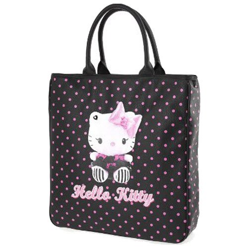  Hello Kitty By Camomilla - Sac à Main Shopping Femme Simili Cuir Dotty Noir à Pois Roses - Accessoire de Mose Neuf