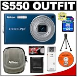 cheap Nikon Coolpix S550 10-Megapixel Digital Camera (Cool Blue) with 5x Optical Zoom + 4GB Card + Nikon Camera Case + Cameta Bonus Accessory Kit