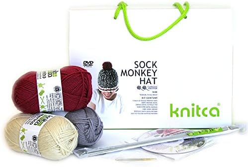 Sock Monkey Hat Easy Knitting Kit - with DVD Instructions to guide you all the way! (Silver Grey)