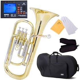 Mendini by Cecilio MBR-30 Intermediate Yellow Brass B Flat Baritone w/ Monel Pistons + Tuner, Case, Mouthpiece & More