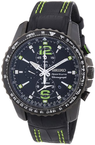 Seiko SNAE97P1 - Reloj cronógrafo de cuarzo para hombre con correa de piel, color negro