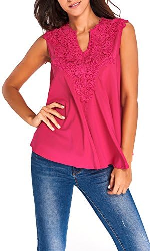 Yonas Women's Off Shoulder Embroidered Applique V Neck Blouse Tank Top(SIZE S/PINK)