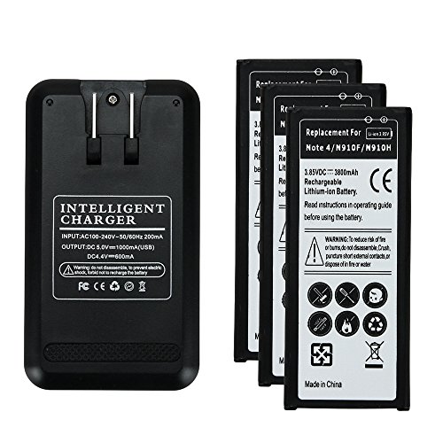 MuchBuy 3 Pcs 3800mAh Rechargeable Lithium-ion Battery for Samsung Galaxy Note4 N910F + Dock Wall Charger MuchBuy 3 Pcs 3800mAh Rechargeable Lithium-ion Battery for Samsung Galaxy Note4 N910F + Dock Wall Charger