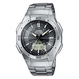 Casio - WVA-470DE-1AVEF - Montre Radio Pilot� - Acier - Quartz Analogique et Digitale - Multifonctions - Chronographe - Fuseaux Horaires - 3 Alarmes - Solar - Bracelet Acier