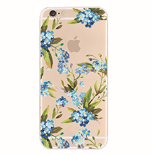iPhone 6/6S Case,Blingy's® High Quality Floral Pattern Transparent Clear Flexible Soft Slim Rubber TPU Case-Retail Packaging (Blue Petals)