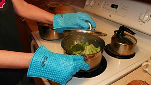 Heat Resistant Silicone Cooking Gloves Five Finger Pair for Grilling and Pot Holding By Cooking Pals..be Cool