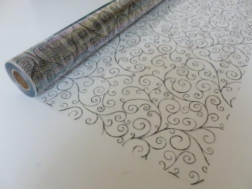 10m x 80cm Roll Black Scroll Cellophane Wrap. Florist Quality Bouquet / Gift ...