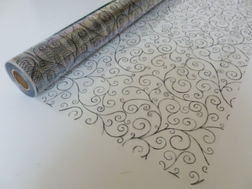10m x 80cm Roll Black Scroll Cellophane Wrap. Florist Quality Bouquet / Gift ...