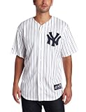 MLB Men's New York Yankees Curtis Granderson White/Navy Pinstrps Home Short Sleeve 6 Button Synthetic Replica Baseball Jersey  (White/Navy Pinstrps, Large)