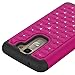LG K7 Case, LG Tribute 5 Case, Speedup Slim Dual Layer Spot Diamond Hybrid Gel Rhinestone Bling Hot Pink Hard Armor Shell + Black Shock-Absorption Soft Silicone Inner Bumper Defender Case Cover