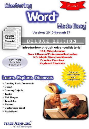 Mastering Microsoft Word Made Easy Training Tutorial v. 2010 through 97 - How to use MS Word Video e Book Manual Guide. Even dummies can learn from. through Advanced material from Professor Joe
