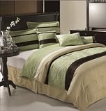 7 PIECE EXQUISITE COTTON COMFORTER SET IN BEUATIFUL SAGE GREEN & BEIGE STRIPE...