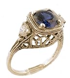 51L%2BMi6bLML. SL160  14k White Gold Antique Style Filigree 1.30cttw Sapphire & Diamond Ring