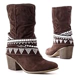 Damen Schuhe, STIEFELETTEN, BOOTS, 1061, Synthetik in hochwertiger Wild Leder Optik, Braun, Gr 37