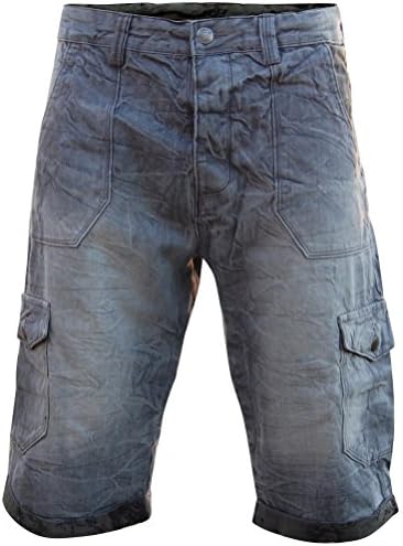 Identic Men's Denim Jean Cargo Shorts (34, Grey)