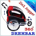 2in1 Jogger Fahrradanhänger Kinderfahrradanhänger Kinderanhänger Radanhänger Rot/Schwarz Neu 01RB