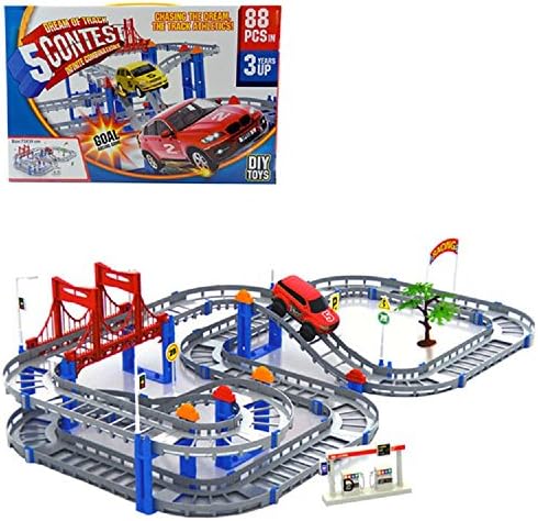 Amartshow Roller Coaster 88 Pcs Glow Track Set with Dual Light Up Cars Roller Coaster Set Train toy for children UES 1 x 1.5 V "AA" size battery (not included)