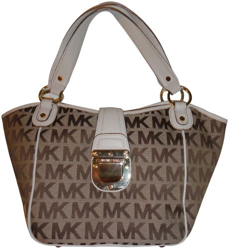 Women's Michael Kors Purse Handbag Charlton Medium Tote RTW Jacquard Beige/Ebony/Vanilla