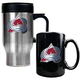 NHL Colorado Avalanche Stainless Steel Travel Mug and Black Ceramic Mug Set (Primary Logo)