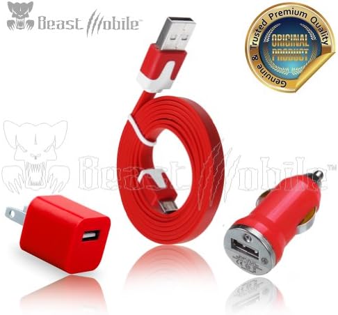 Premium Mobile 3 in 1 Charging Kit with 1 Amp 5 Watts MICRO USB to USB Charge/Sync Cable, Mini Travel Charger and Car Charger Black Designed fro use with: Charge Most USB Powered Devices and Smartphones; Including Samsung Galaxy S4, S3, S2, Galaxy Exhibit 4G, Mega 6.3, Legend, LG G2, Galaxy, Nokia Lumia 521 Kindle, HTC One, Nexus 5, 7, Droid, Motorola Razr Maxx, HD, Blackberry and more (Black) (Red)