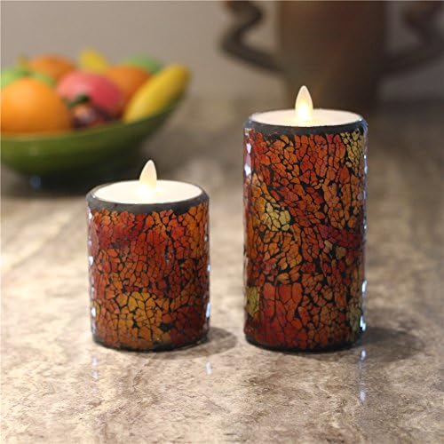 Crack Mosaic Glass Flameless Moving Wick Pillar Led Wax Candle Light with Timer