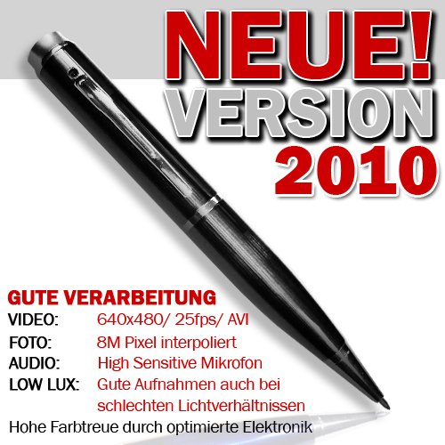 BLUMBERGMEDIA Spion USB Kugelschreiber Low Lux Sensetive Foto / Video + Ton 8GB schwarz Spion