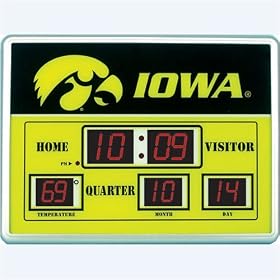 Iowa Hawkeyes NCAA Scoreboard Clock and Thermometer (14x19)