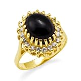 Black Coral Ring with Diamond in 14K Yellow Gold