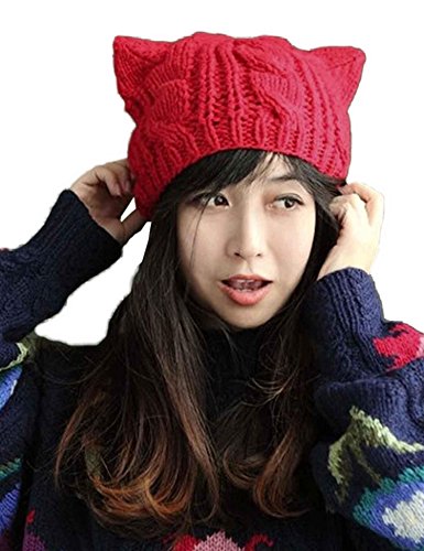Women Devil Horns Cat Ear Winter Beanie Crochet Braided Knit Ski Wool Hat Cap