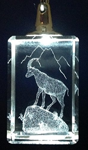 3D Laser Etch Crystal Glass & Chrome Mountain Goat Key Chain in Gift Box New