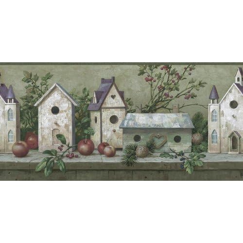 Rustic Birdhouse Wall Border in Sage Rustic Birdhouse Wall Border in