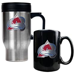 Colorado Avalanche NHL Stainless Steel Travel Mug & Black Ceramic Mug Set - Primary Logo by Great American Products