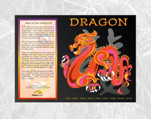 Asian Oriental Chinese Zodiac Poster Year of the Dragon: Birth Years 1916 1928 1940 1952 1964 1976 1988 2000 2012