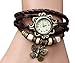 PPPerson Fashion Butterfly Pendant Quartz Retro Weave Wrap Around Leather Bracelet Lady Woman Wrist Watch