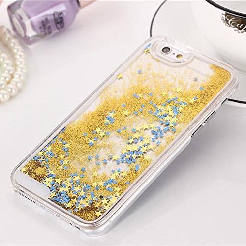 Bling Flowing Liquid Floating Quicksand Glitter Sparkle Stars Hard Case for Iphone 6 4.7 Inch-gold