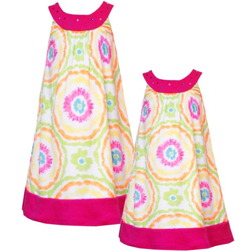 Size-4 RRE-37421S FUCHSIA-PINK MULTI JEWELED NECKLINE TIE DYE PRINT A-LINE KNIT Special Occasion Social Party Dress,S337421 Rare Editions LITTLE GIRLS