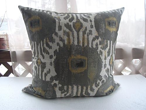 Grey Ikat Pillow Cover - Gray and Gold Throw Pillows - Large Pillow Cushions - Silver and Gold Pillow Covers - 22 x 22 -