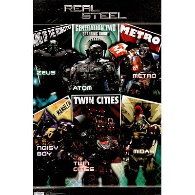 Real Steel Movie Grid Poster Print - 22x34 custom fit with RichAndFramous Black 22 inch Poster Hangers