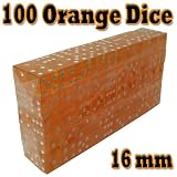 100 Orange Dice - 16mm